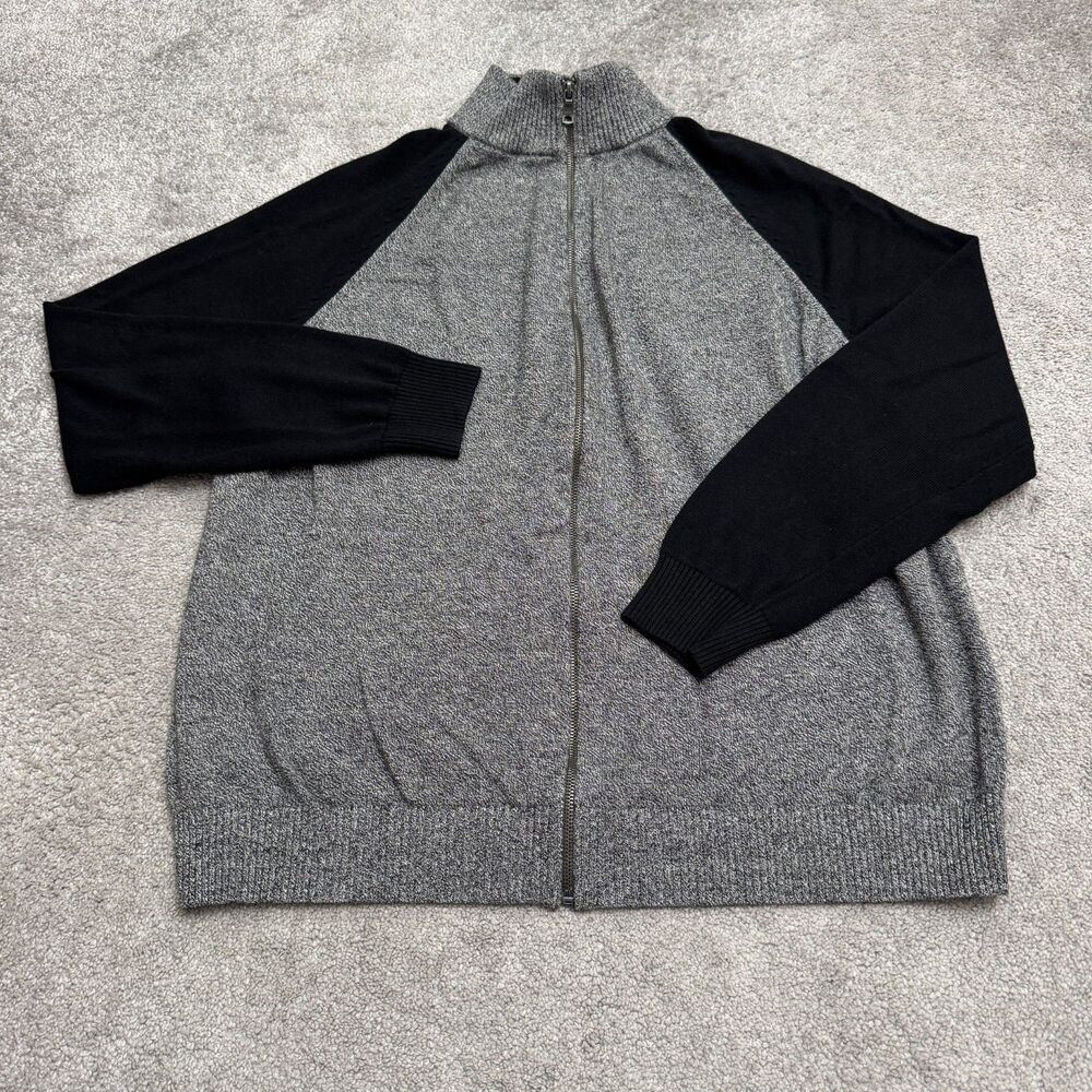 Banana Republic Colorblock Full Zip Cardigan Sweater Mens 2XL Gray Black Knit